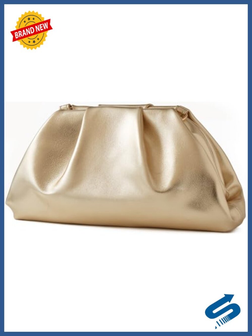 Metallic PU Leather Ruched Clutch Purse with Detachable Chain Strap